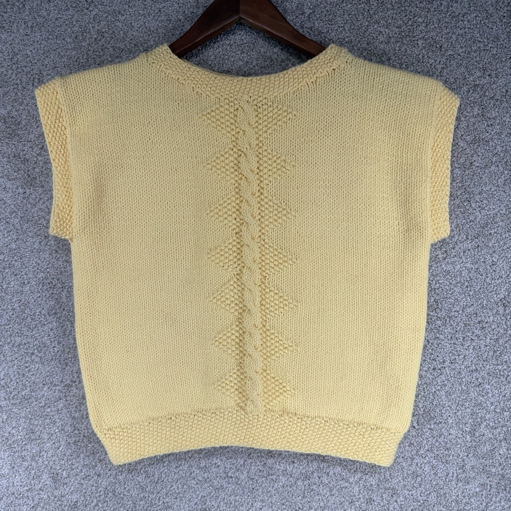 VTG 70s 80s Hand‎ Crochet Top Yellow Crop Sweater Vest Retro S/M Cap Sleeve